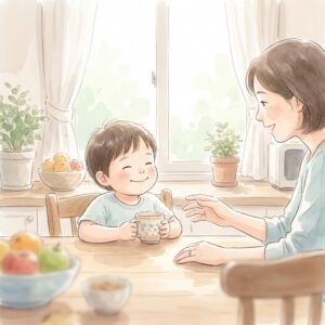 Happy child easily taking medication at home, illustrating tips on how to get a child to take medication