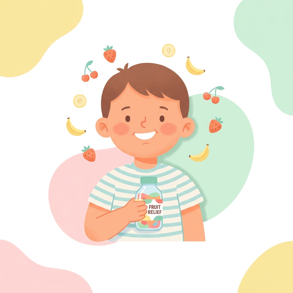 Happy child holding colorful liquid medication, illustrating compounded medication solutions for kids who can't swallow pills