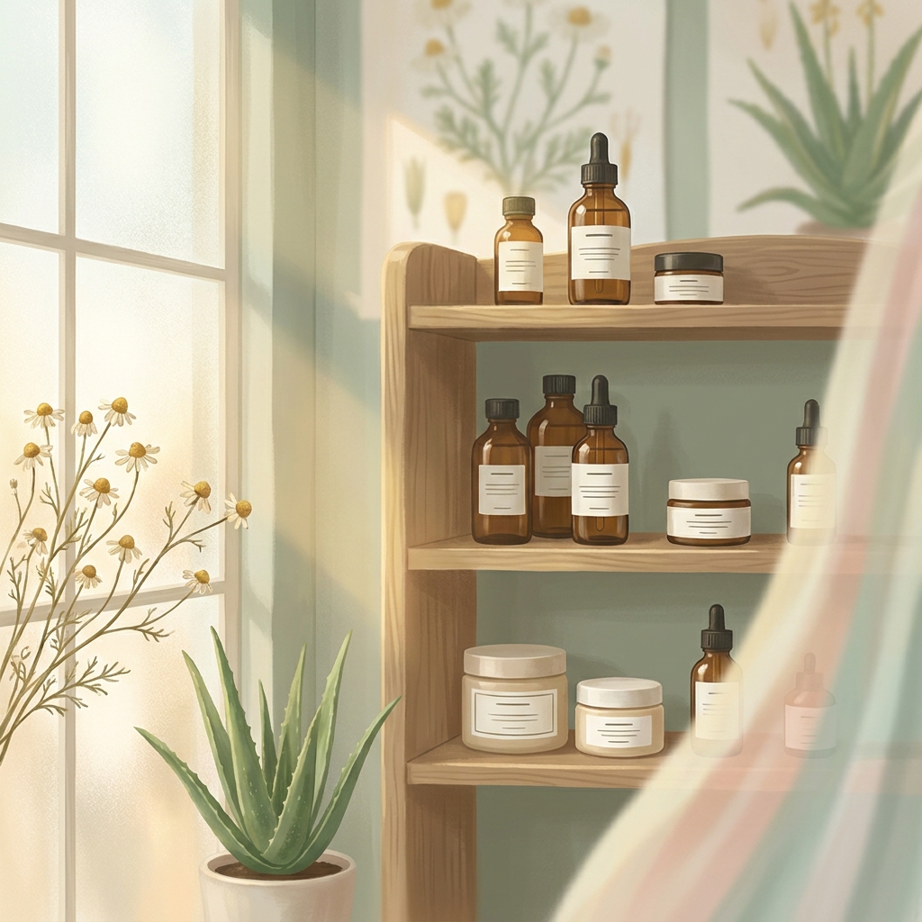 Personalized compounded medication for atopic dermatitis displayed as elegant apothecary jars in warm, soothing tones