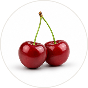 Cherry Flavor shiny cherries joined by a stem