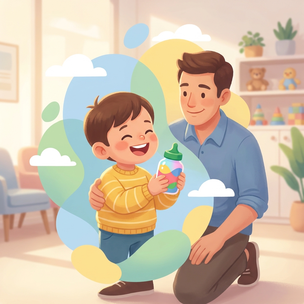 Happy child confidently taking medication with parent support — improving medication compliance in children