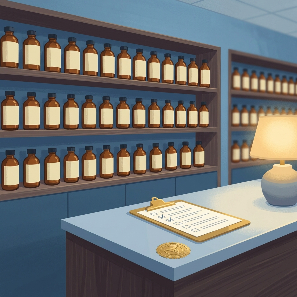 Modern compounding pharmacy workspace illustrating due diligence for outsourcing compounding pharmacy for medical practice Modern compounding pharmacy workspace illustrating due diligence for outsourcing compounding pharmacy for medical practice