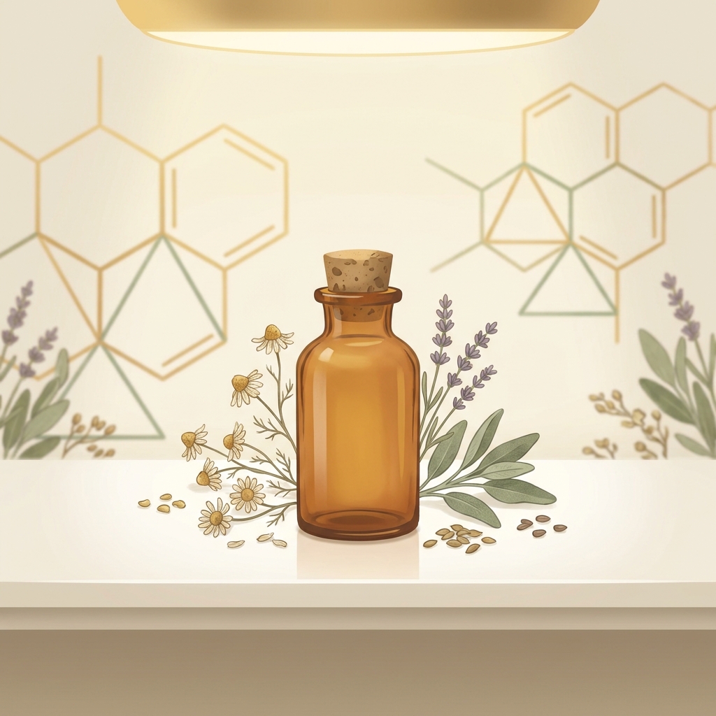 Custom compounded medication bottle surrounded by natural ingredients, representing a compounding pharmacy for allergy to medication ingredients. Custom compounded medication bottle surrounded by natural ingredients, representing a compounding pharmacy for allergy to medication ingredients.