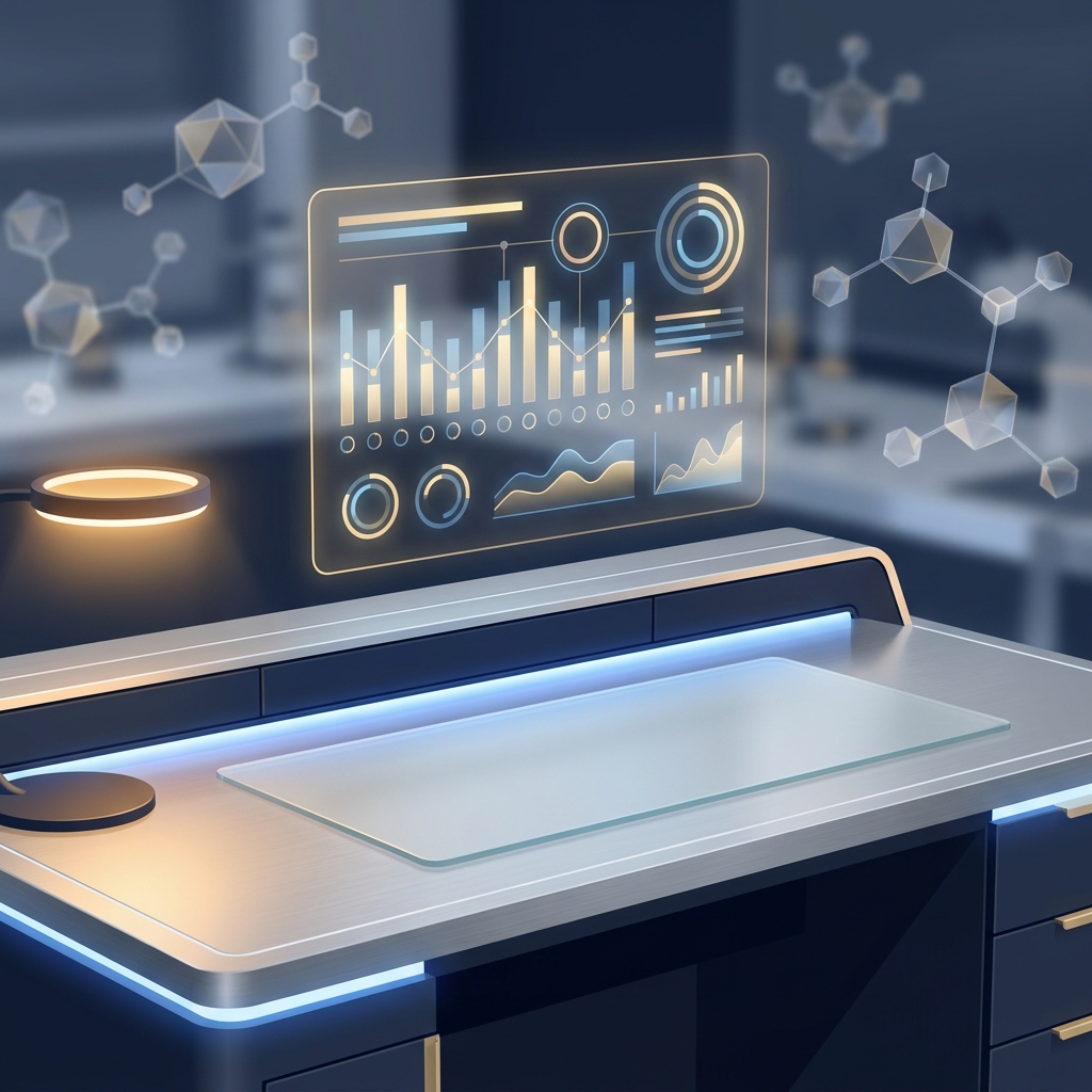 Glowing hormone lab panel visualization representing lab-based hormone adjustment compounding clinical framework