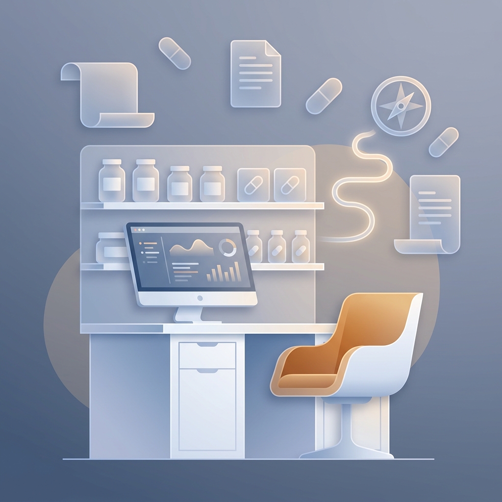 Stylized illustration representing compounded GLP-1 medication guidance and regulatory navigation for patients and clinics.