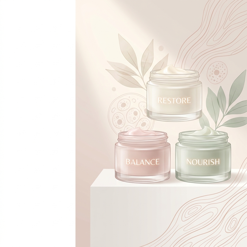 Three custom compounded scar treatment cream jars representing personalized formula options for different scar types.