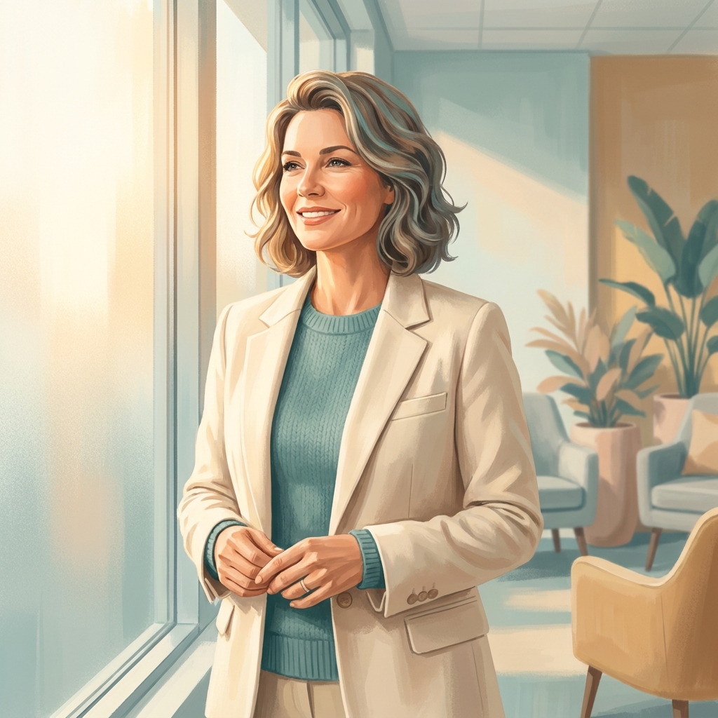 Confident woman in warm sunlight representing wellness outcomes from compounded testosterone therapy for women.