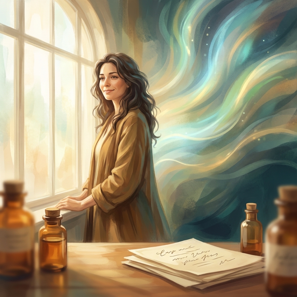 Woman feeling balanced and empowered, representing perimenopause compounded hormone therapy personalized care