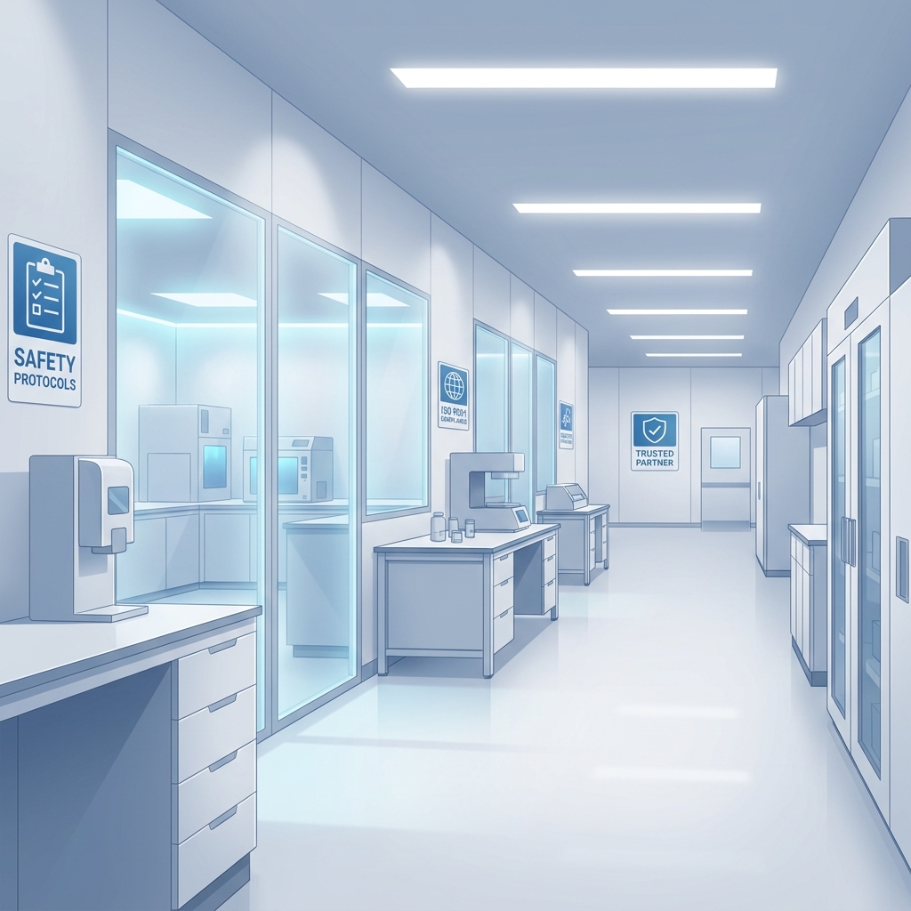 Modern USP 800 compliant hazardous drug compounding facility with clean room and safety infrastructure