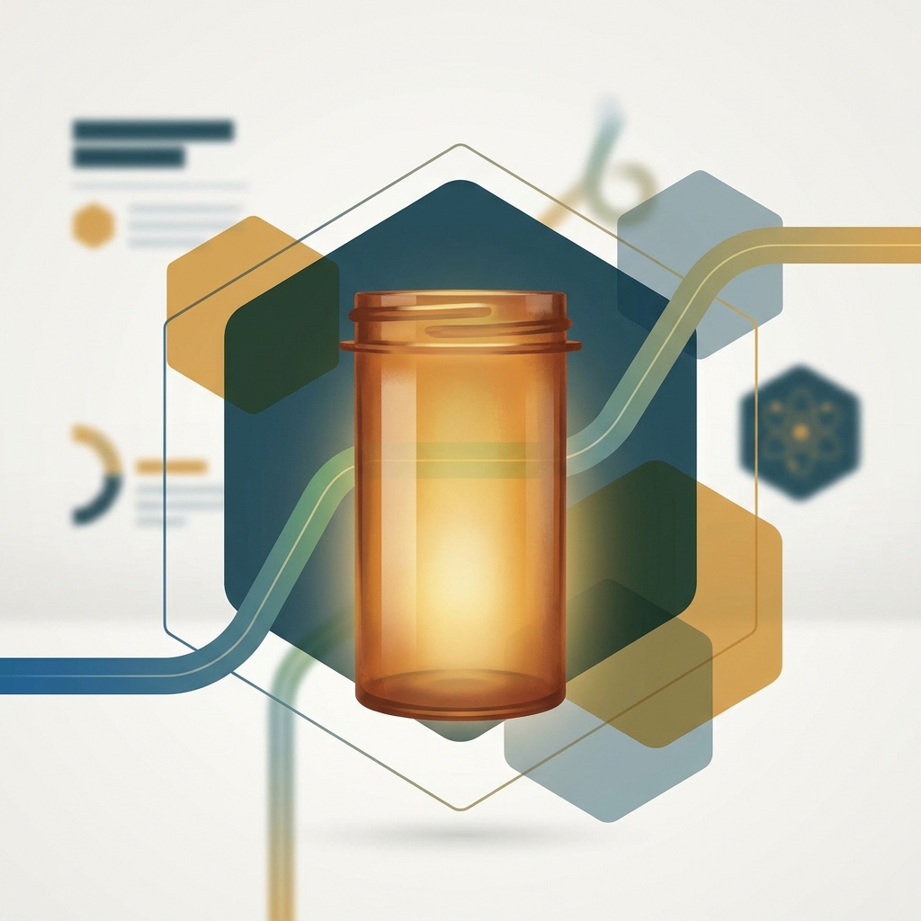 Glowing custom prescription bottle illustration representing compounding pharmacy for patients who failed commercial treatment