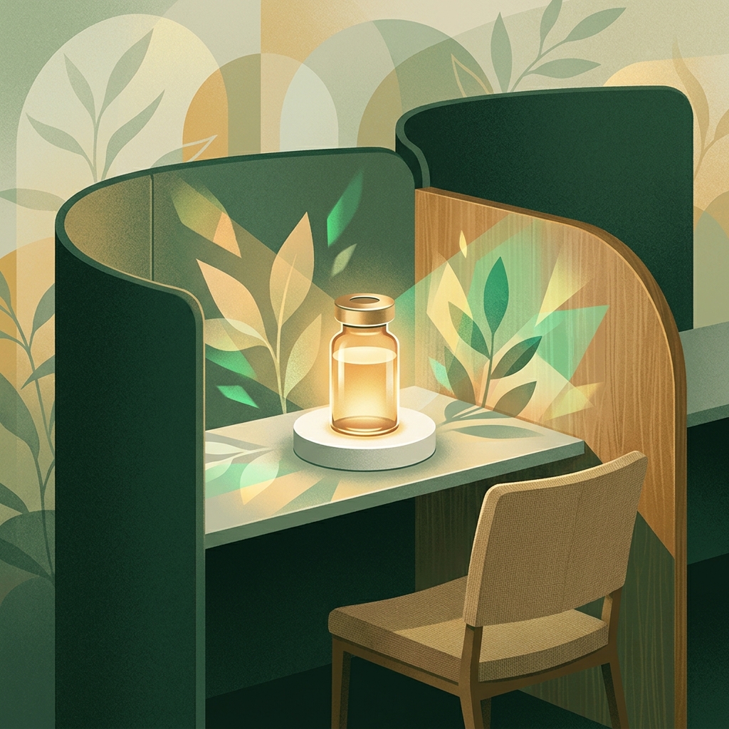 Glowing medicine vial in a modern pharmacy setting representing orphan drug compounding pharmacy care and rare disease treatment.