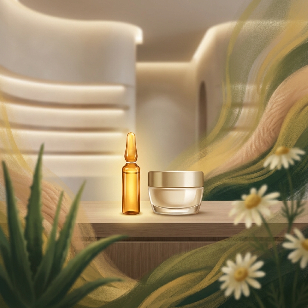 Custom compounded medication for eczema and psoriasis displayed as elegant botanical skincare formulation