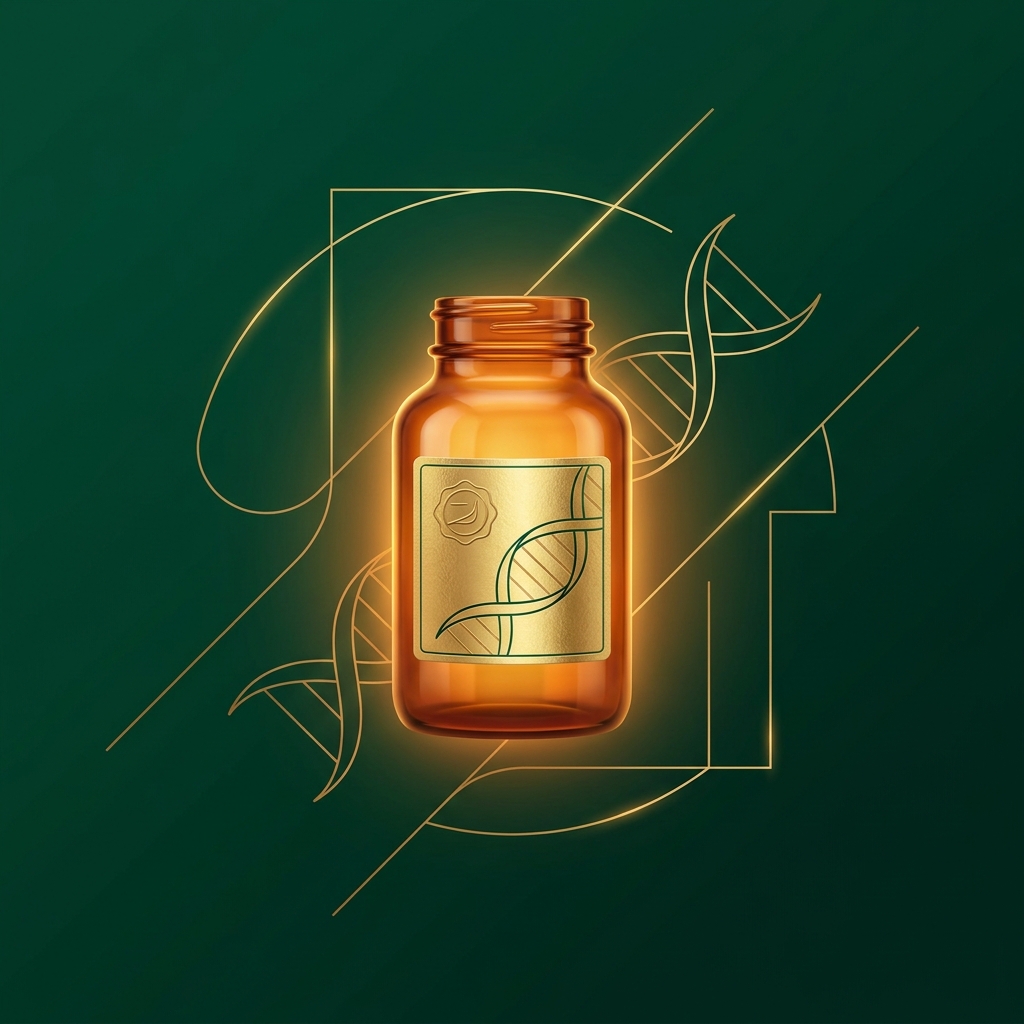 Elegant illustration of a personalized prescription bottle representing a patient-specific compounding pharmacy medication.