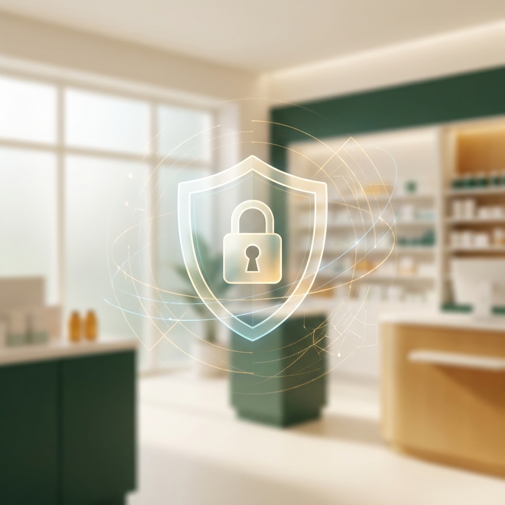Digital privacy shield illustration representing compounding pharmacy HIPAA privacy protections for patients