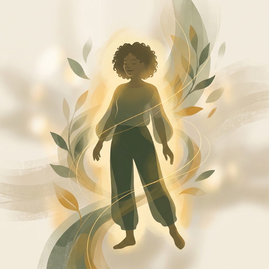 Person bathed in warm golden light surrounded by botanical elements, symbolizing how compounding pharmacy changed my life