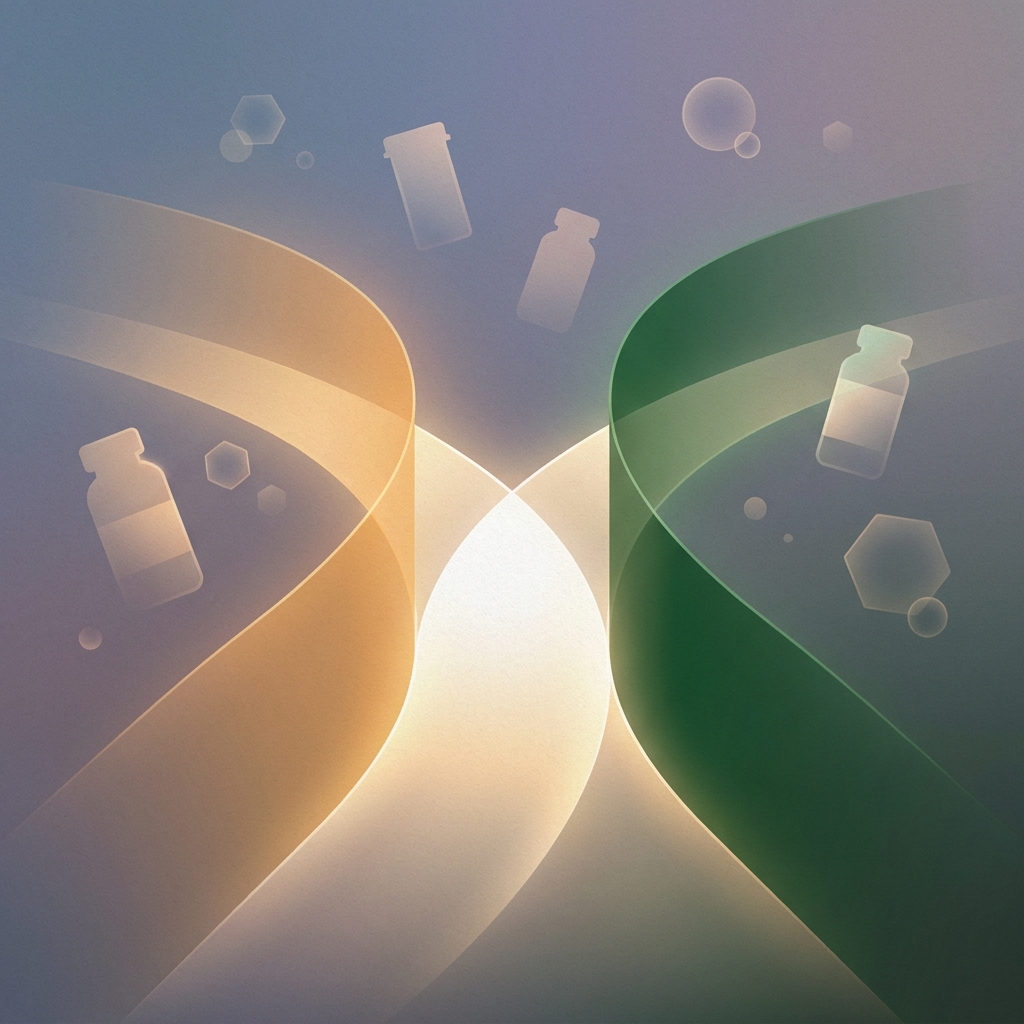 Illustration showing two pharmacy pathways converging, representing Neovance specialty pharmacy and compounding pharmacy working together.