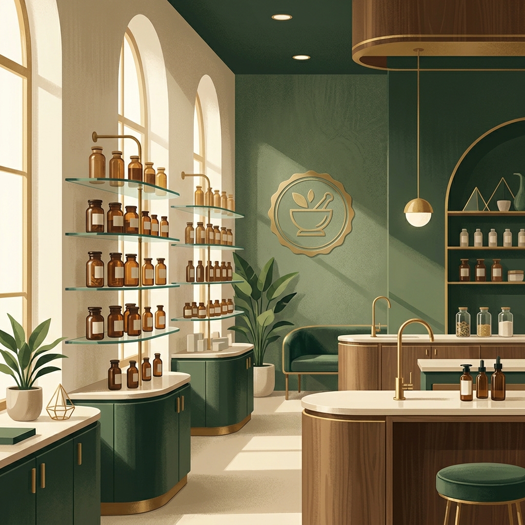 Modern compounding pharmacy interior with professional quality standards, representing elements compounding pharmacy evaluation criteria