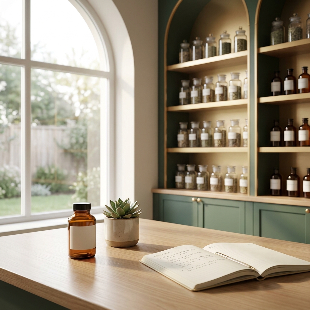 Organized pharmacy desk symbolizing a unified compounding pharmacy for integrative medicine