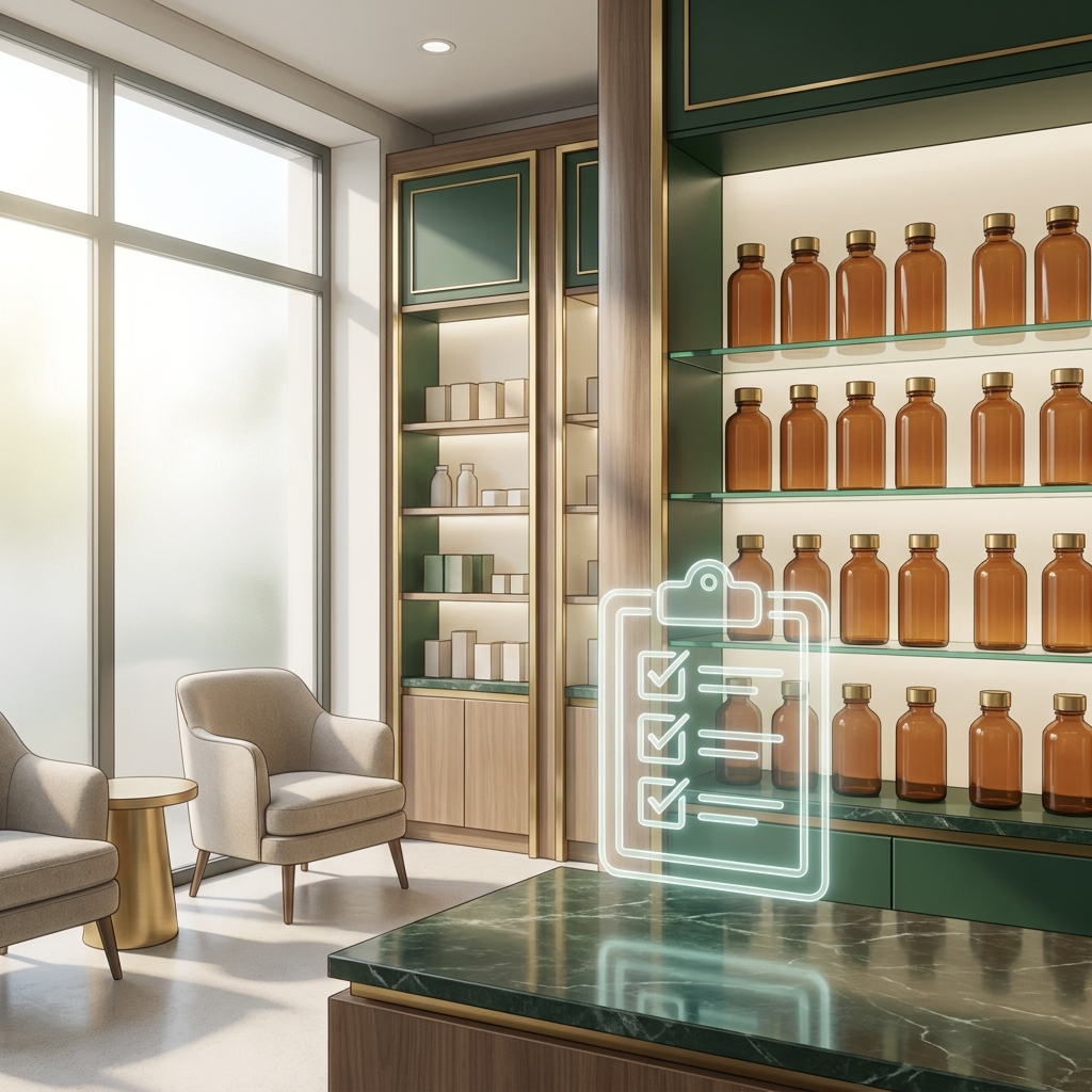 Modern pharmacy shelves symbolizing trusted LDN compounding pharmacy verification standards