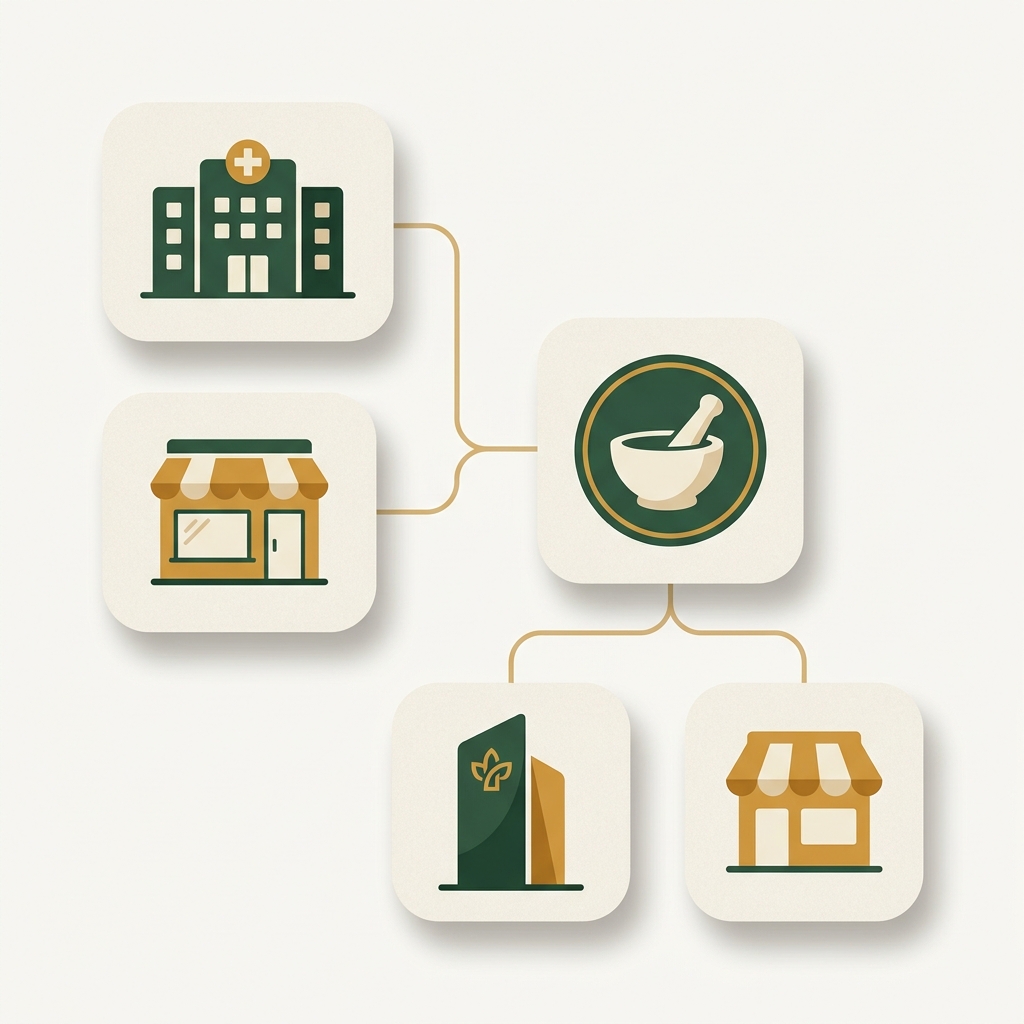 Illustrated categories representing a specialty pharmacy list organized by type