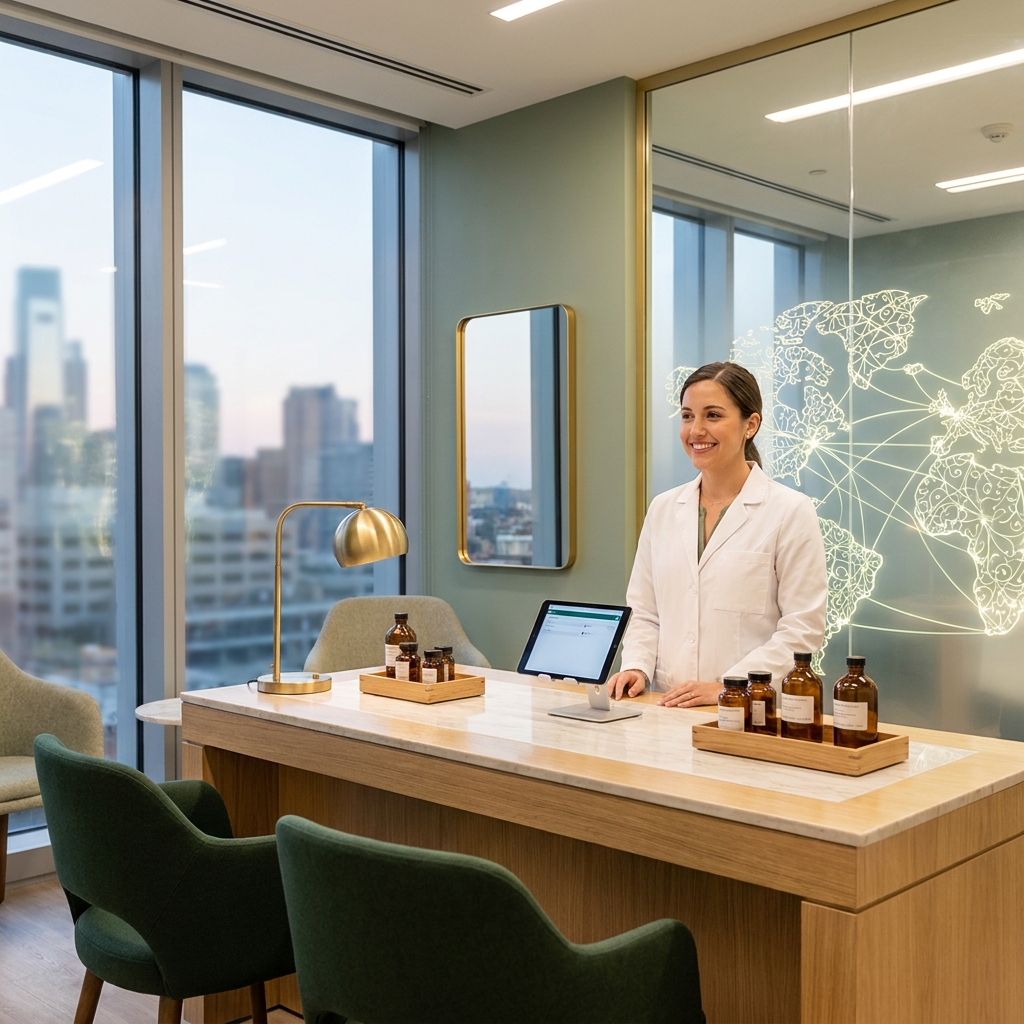 Pharmacist in modern compounding pharmacy Louisville KY setting symbolizing trusted, compliant shipping