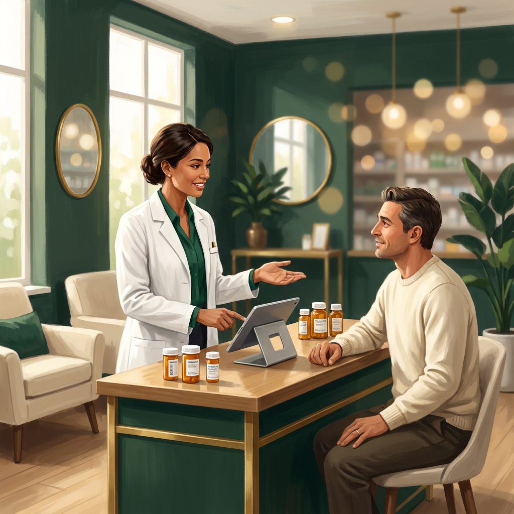 Pharmacist consulting with patient about specialty pharmacy Accredo options