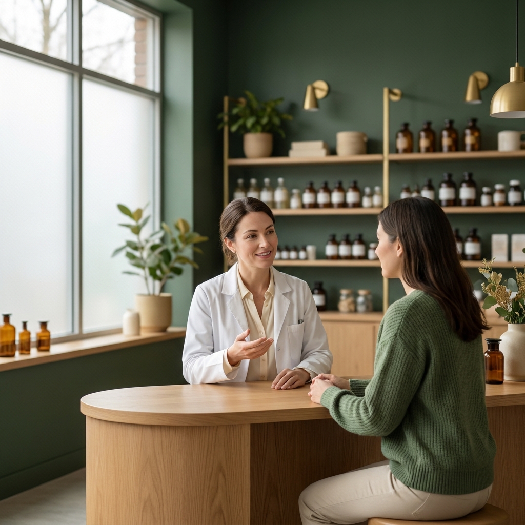 Pharmacist consulting with patient, representing Avera Specialty Pharmacy alternatives and support